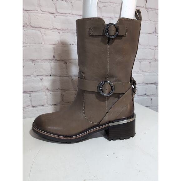 Vince Camuto Kerivini Leather Moto Boot Taupe Brown Woman's 8 EUC $149 Retail - Picture 6 of 15